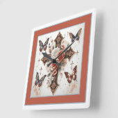 Kreuz, Rose und Schmetterlinge Quadratische Wanduhr (Winkel)