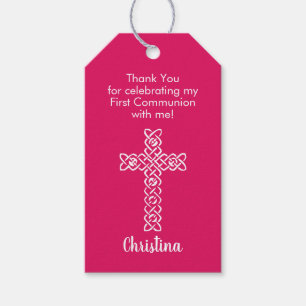 Kreuz Ruby Pink Kommunion Taufe Christening Geschenkanhänger