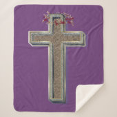 Kreuz-Sherpa-Blanket mit Lila Hintergrund Sherpadecke (Vorderseite)