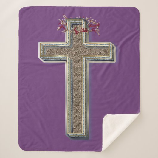 Kreuz-Sherpa-Blanket mit Lila Hintergrund Sherpadecke (Vorderseite)