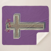 Kreuz-Sherpa-Blanket mit Lila Hintergrund Sherpadecke (Vorderseite (Horizontal))