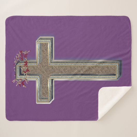 Kreuz-Sherpa-Blanket mit Lila Hintergrund Sherpadecke (Vorderseite (Horizontal))