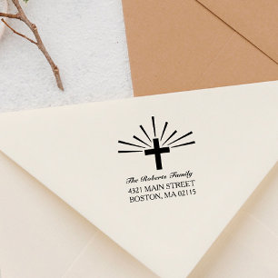 Kreuz u. Strahlen - Name u. Adresse Permastempel