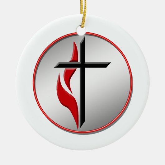 KREUZ-UND FLAMMEN-VERZIERUNG KERAMIKORNAMENT (Vorne)