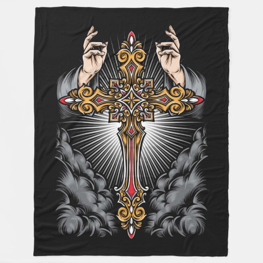 Kreuz und Hände Fleecedecke (Vorderseite)