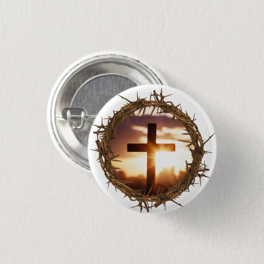 Kreuz und Krone von Thorns Christlich Button (Vorne & Hinten)