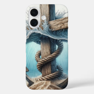 Kreuz- und Nautikanker im Wasser iPhone 16 Hülle