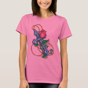 Kreuz-und Rosen-Tätowierungs-Shirt T-Shirt