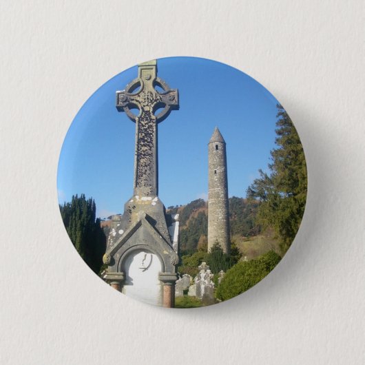 Kreuz und runder Turm Glendalough St. Kevins Button (Vorderseite)