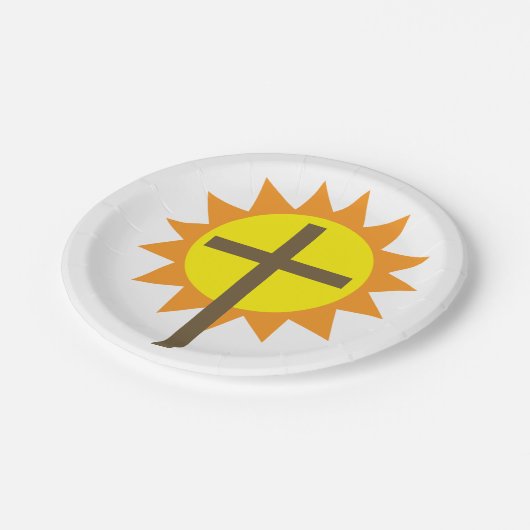 Kreuz und Sonnenschein Pappteller (Schrägansicht)