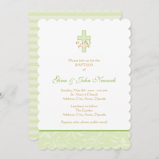 Kreuz und Taube| Neutrale Taufe Einladung (Vorne/Hinten)