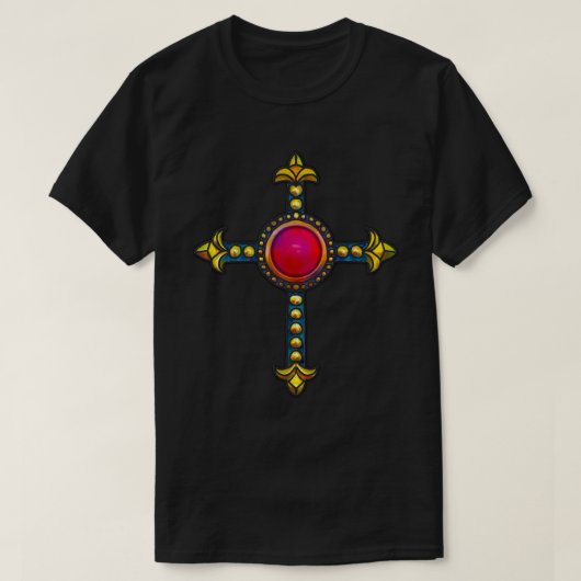 Kreuz Vintage Roter Edelstein T-Shirt (Design vorne)