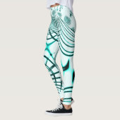 Kreuz-Zyan-Aqua-gekrümmte Linien auf hellem Hinter Leggings (Links)