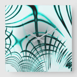 Kreuz-Zyan-Aqua-gekrümmte Linien auf hellem Hinter Quadratische Wanduhr