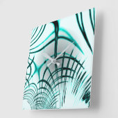 Kreuz-Zyan-Aqua-gekrümmte Linien auf hellem Hinter Quadratische Wanduhr (Winkel)