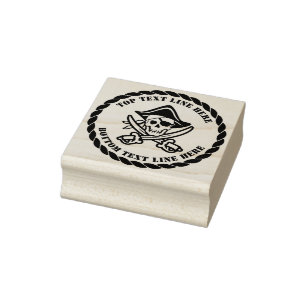 Kreuzbones-Skull mit Ihrem Text 2 Zeilen Gummistempel