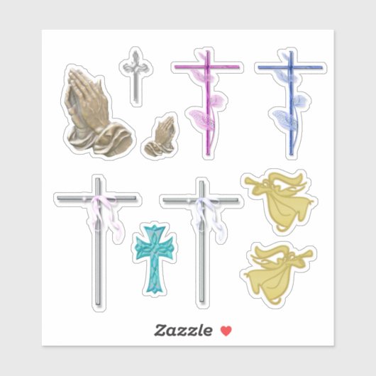 Kreuze, Engel & Gebet Hand christliche Kirche Aufkleber (Blatt)