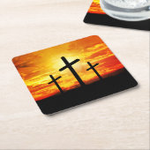 Kreuze, Silhouetten mit Sonnenuntergang Rechteckiger Pappuntersetzer (angewinkelt)