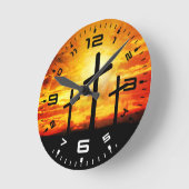 Kreuze, Sonnenuntergang Silhouetten Malerei-67137 Runde Wanduhr (Winkel)