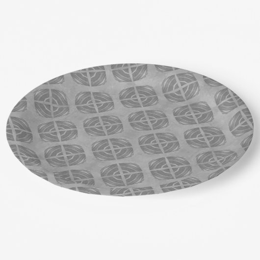 Kreuze und Kreise Graues geometrisches Muster Pappteller (Schrägansicht)