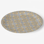 Kreuze und Kreise Graues goldenes geometrisches Mu Pappteller (Schrägansicht)