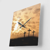Kreuze und Sonnenuntergang "Er ist Riser" Ostermau Quadratische Wanduhr (Winkel)