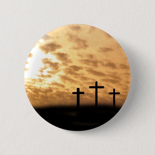 Kreuze und Sonnenuntergang-Ostern-Button Button (Vorderseite)