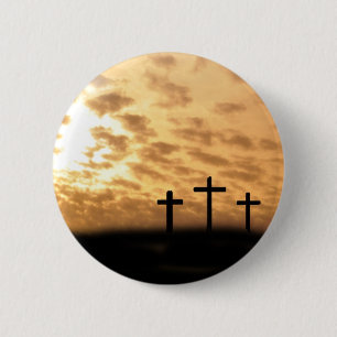 Kreuze und Sonnenuntergang-Ostern-Button Button