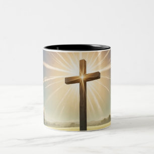 Kreuzen in einem Feld, inspirierendes Christliches Zweifarbige Tasse