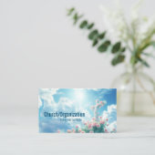 Kreuzen mit rosa Rosen im blauen glänzenden Himmel Visitenkarte (Stehend Vorderseite)