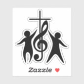 Kreuzen Sie mit Musiknoten und Menschen, die loben Aufkleber (Blatt)