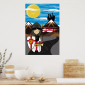 Kreuzfahrer Ritter mit Flaggenplakat Poster (Küche)