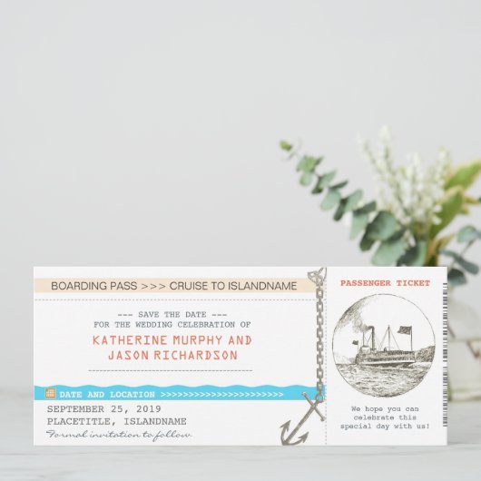 Kreuzfahrt Boarding Save the Date Design (Stehend Vorderseite)