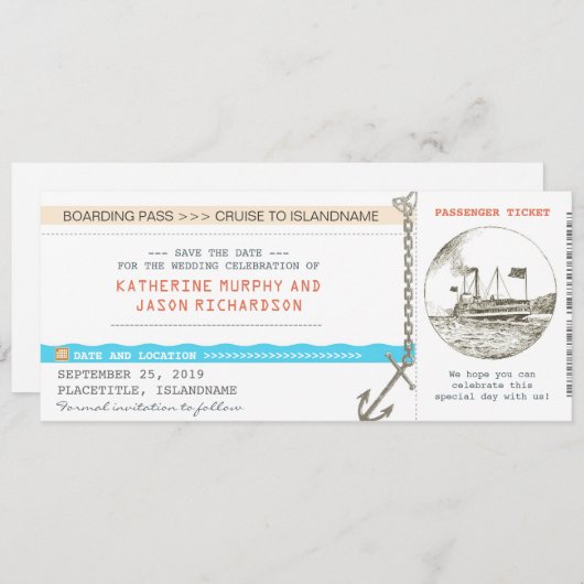 Kreuzfahrt Boarding Save the Date Design (Vorne/Hinten)