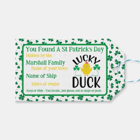 Kreuzfahrt Duck Tag St. Patricks Tag Geschenkanhänger (Vorderseite (Horizontal))