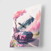 Kreuzfahrt durch Cherry Blossom Landschaft Quadratische Wanduhr (Winkel)