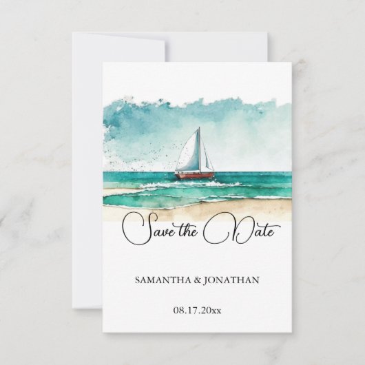 Kreuzfahrt Hochzeit, moderne minimalistische Aquar Save The Date (Vorderseite)