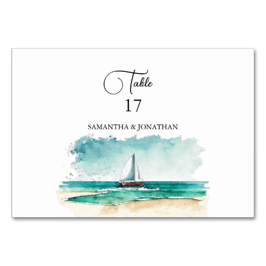 Kreuzfahrt Hochzeit, moderne minimalistische Aquar Tischnummer (Rückseite)
