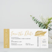 Kreuzfahrt Hochzeitsreise Boarding Ticket Gold Yac Save The Date (Stehend Vorderseite)
