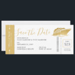 Kreuzfahrt Hochzeitsreise Boarding Ticket Gold Yac Save The Date<br><div class="desc">Wunderschöne Imitate goldenes Kreuzschiff und Palmen Design auf einem modernen minimalistischen Boarding Save the Date,  dass wie ein Flugzeug-Ticket,  für eine Hochzeit auf einem Kreuzfahrtschiff oder Yacht-Boot-Hochzeit in Urlaubsort. Die Liebe erhält diese lustigen Hochzeitsdatum-Ankündigungen,  die Reisedetails auf der Rückseite enthalten,  damit sie ihre Reise planen können.</div>