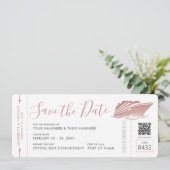 Kreuzfahrt Hochzeitsticket Boarding Pass Rose Gold Save The Date (Stehend Vorderseite)