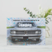 Kreuzfahrt im klassischen Auto Einladung zum Gebur (Stehend Vorderseite)