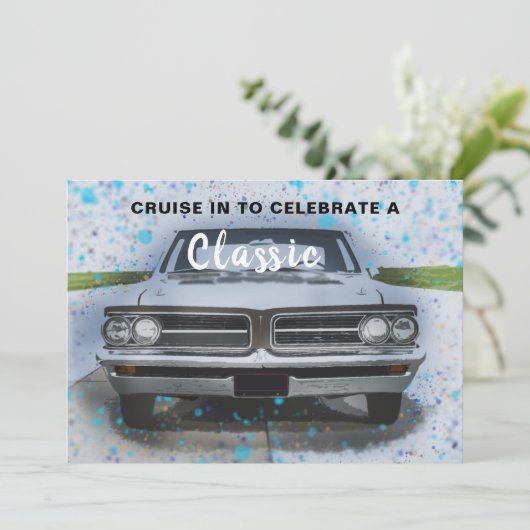 Kreuzfahrt im klassischen Auto Einladung zum Gebur (Stehend Vorderseite)