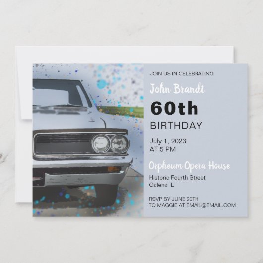 Kreuzfahrt im klassischen Auto Einladung zum Gebur (Rückseite)