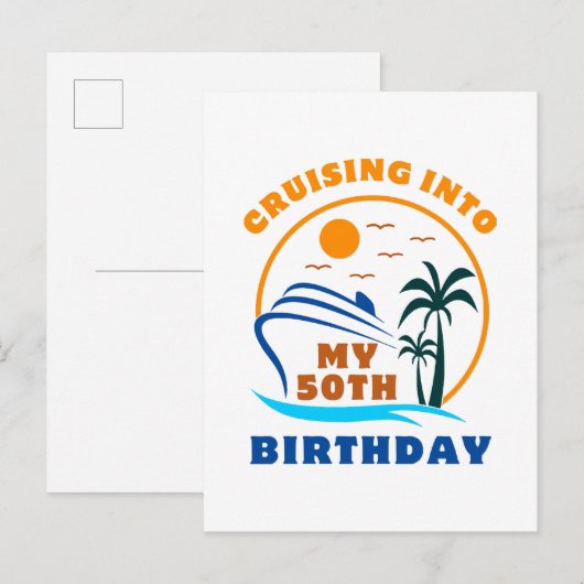 Kreuzfahrt in mein 50. Geburtstagsboot Einladungspostkarte (Vorne/Hinten)