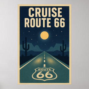 Kreuzfahrt Route 66 Mitternacht Litho Poster