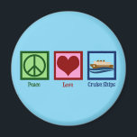 Kreuzfahrten zur Liebe des Friedens auf Schiffen Magnet<br><div class="desc">Kreuzfahrtschiffe der Liebe Frieden. Ein niedliches Kreuzfahrtgeschenk für einen Arbeiter auf einem Kreuzfahrtschiff,  das auf einer Seefahrt unterwegs ist. Coole Crew.</div>