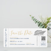 Kreuzfahrtpass Hochzeitsticket Silver Boarding Save The Date (Stehend Vorderseite)