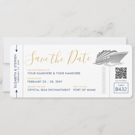 Kreuzfahrtpass Hochzeitsticket Silver Boarding Save The Date (Vorderseite)