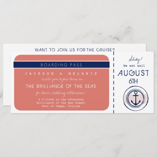 Kreuzfahrtschiff Anchor Boarding Pass Hochzeit Ein Einladung (Vorne/Hinten)